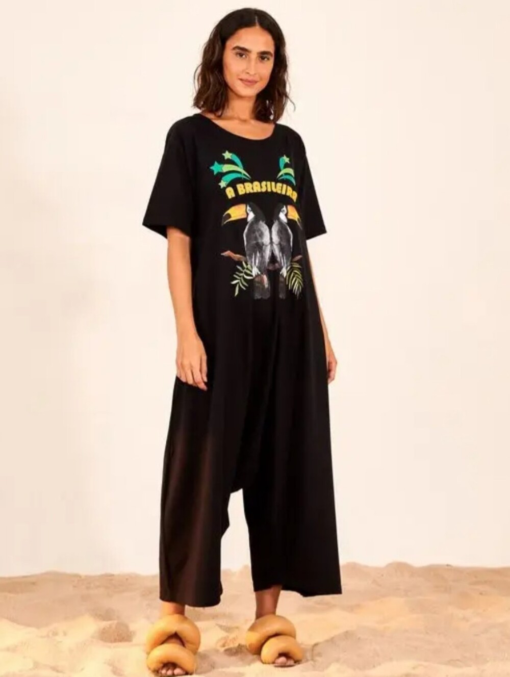 FARM Rio Black Graphic Jumpsuit with Green & Yellow Accents